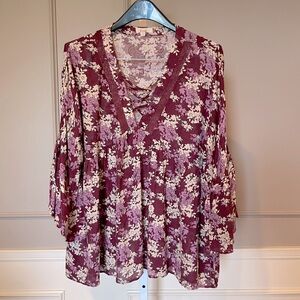 Oddy peasant blouse purple 1XL babydoll bell sleeve flutter whimsical floral